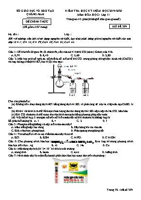 Đề kiểm tra học kỳ I môn Hóa học Lớp 11 - Mã đề 309 - Năm học 2019-2020 - Sở giáo dục và đào tạo Quảng Nam